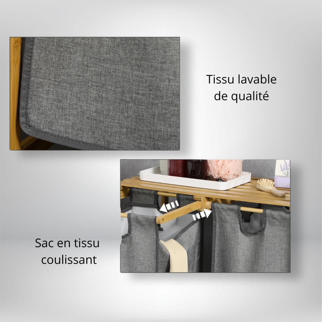 Panier à linge 2 compartiments | Hellebore gris / 63.5x33x73 cm