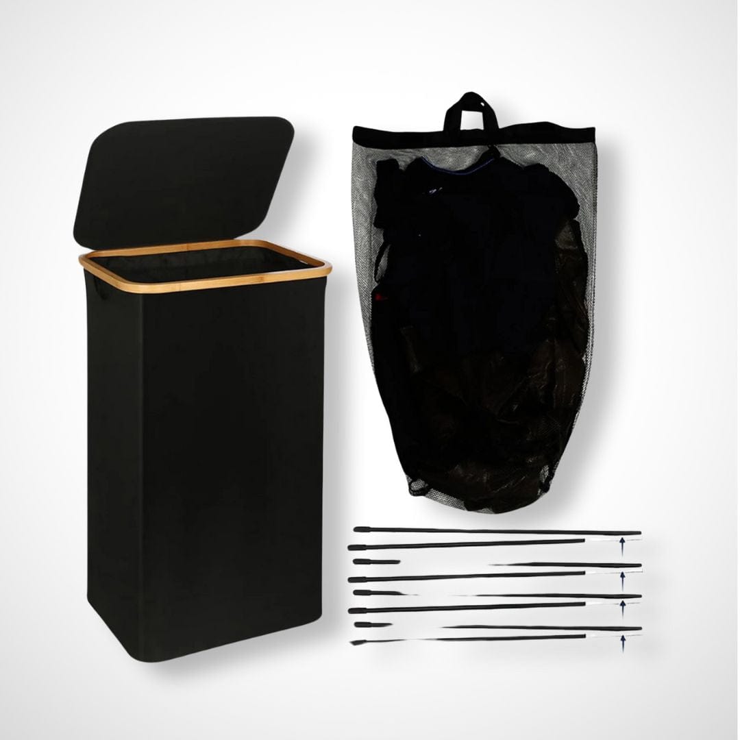 Panier à linge avec couvercle | Tournesol Noir / 100L / 74x44x33 cm