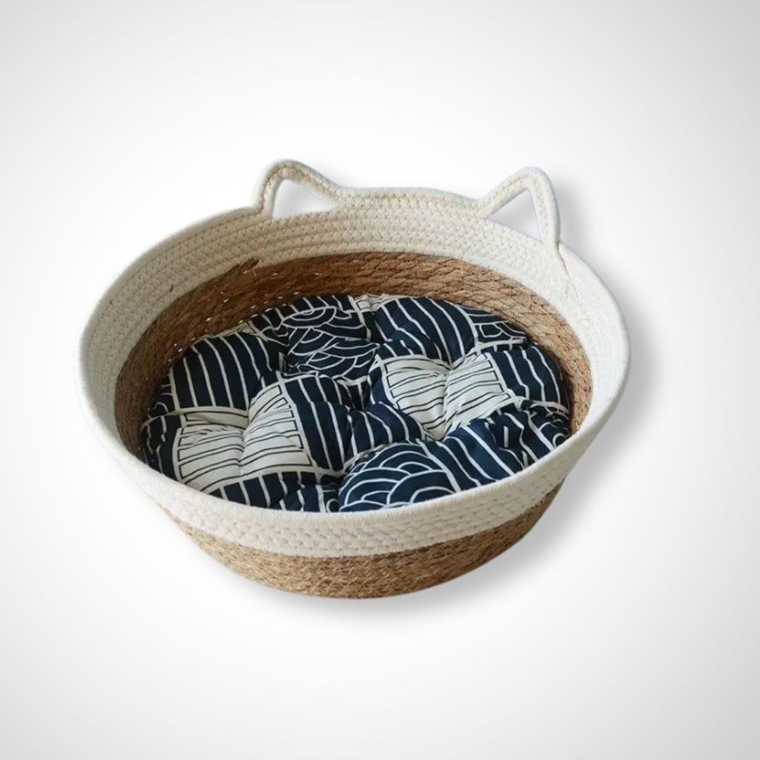 Panier chien / chat | Zoé Blanc / coussin bleu / S 35CM