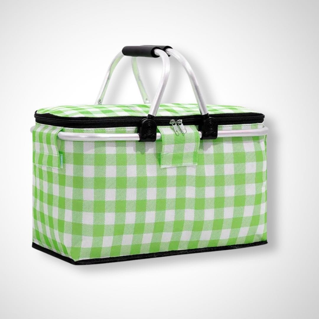 Panier pique-nique | Portocoli Carreaux vert / 23x42x23 cm