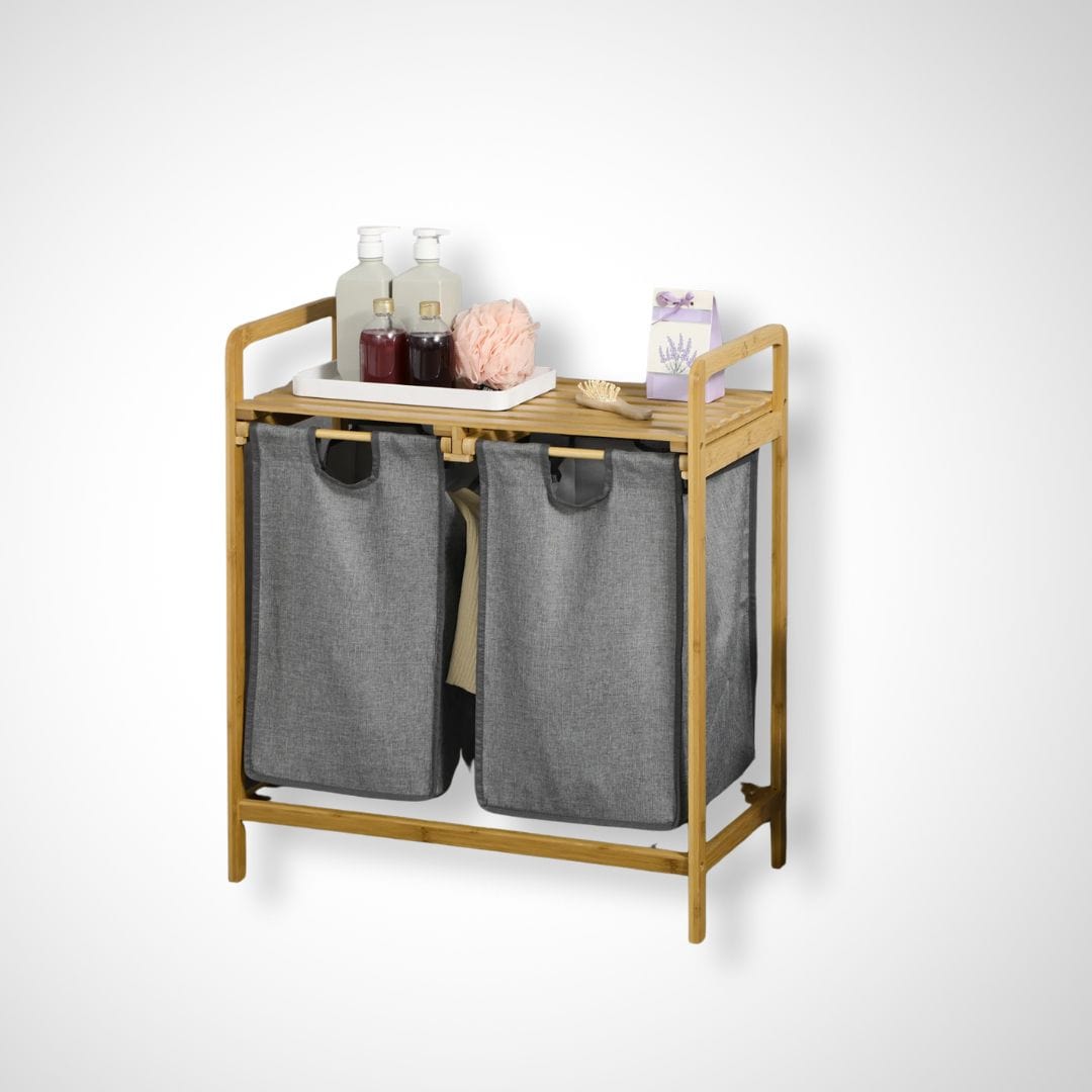 Panier à linge 2 compartiments | Hellebore gris / 63.5x33x73 cm