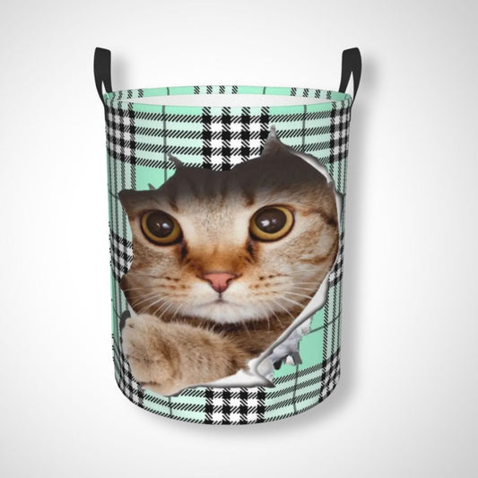 Panier à linge pliable | Chat Chat fond vert / 50x40 cm