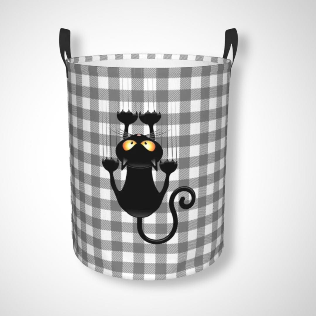 Panier à linge pliable | Chat Chat noir carreaux gris / 50x40 cm