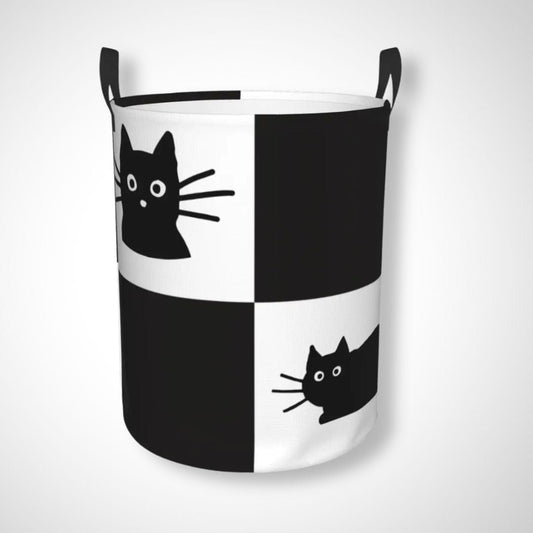 Panier à linge pliable | Chat Chat noir et blanc / 50x40 cm