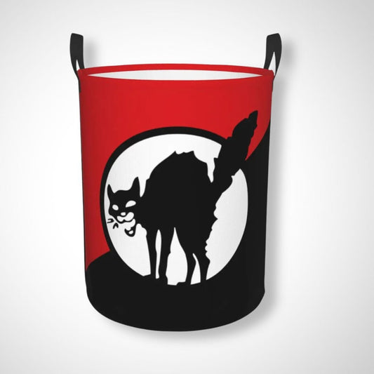 Panier à linge pliable | Chat Chat noir fond rouge et noir / 50x40 cm