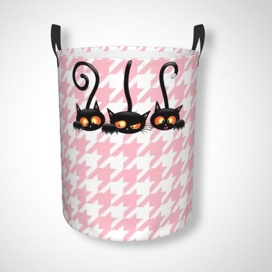 Panier à linge pliable | Chat Deux chat fond rose / 50x40 cm