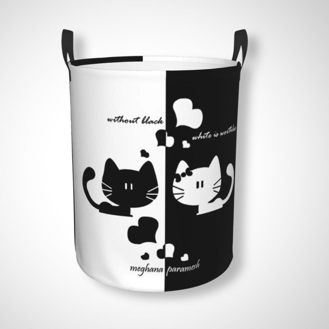 Panier à linge pliable | Chat Duo chat noir et blanc / 50x40 cm
